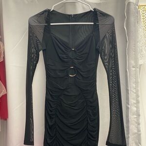 Elegant Black Mesh Sleeve Dress